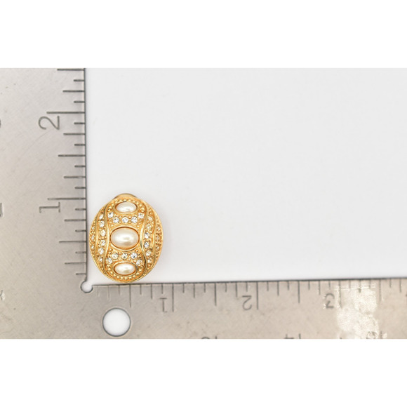 Christian Dior Vintage Clip On Earrings Rhinestone Crystal Pearl Gold Signed 9I - Picture 12 of 12